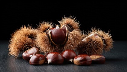 Chestnuts on black background 