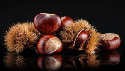 Chestnuts on black background 