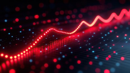 Glowing red line graph rising on digital grid with bokeh background