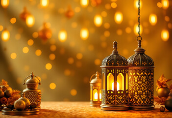 Glowing Ramadan Lanterns Festive Lights Background