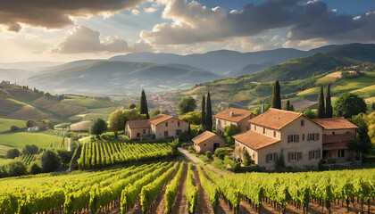 Obraz premium Scenic Tuscan Countryside with Rolling Hills and Vineyards