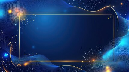 Obraz premium Abstract blue wave background with golden frame.