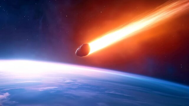 A meteor streaks through the starry sky toward Earth during a co