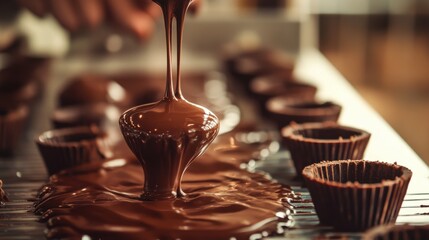 Melting Chocolate Flowing into Molds
