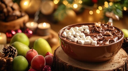 Delightful Chocolate Fondue with Fruits and Marshmallows