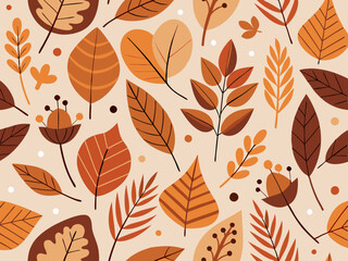 Fototapeta premium Minimalist Autumn Pattern with Stylized Leaves and Berries