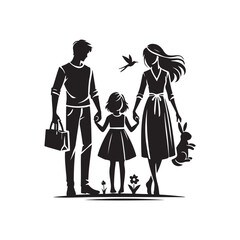 Black Color Family silhouette design Vector Illustration, Solid White Background (19).eps