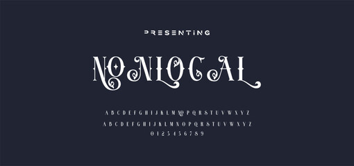 Premium luxury elegant alphabet letters and numbers. Elegant wedding typography classic serif font decorative vintage retro. Creative vector illustration