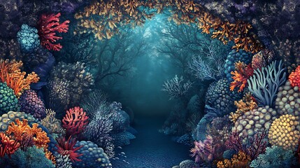 Obraz premium Underwater Forest of Colorful Corals and Seaweed