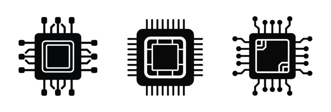 Set of microchip icon. Processor icon. Circuit or chip icon. vector illustration