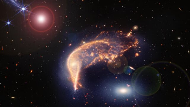 Interacting galaxies arp 142 animation in outer space. Animation based on image by nasa