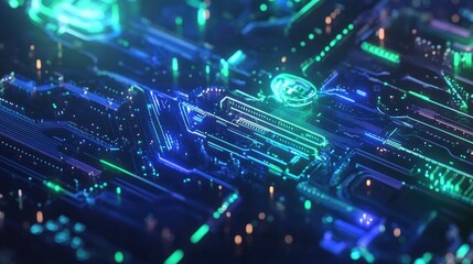 Fototapeta premium Abstract Futuristic Circuit Board Glowing Neon Lights