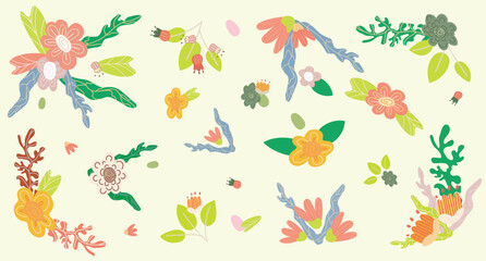 hand drawn flowers on white background. flat illustration. cozy floral pattern