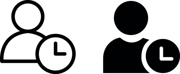 "User with Clock Vector Icon Set: Time Management and Scheduling Graphics"