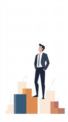 Businessman Standing on Growth Chart Symbolizing Career Progression, Business Vision, and Success Concept