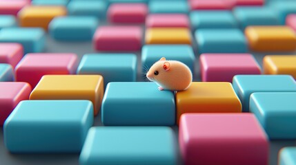 Obraz premium Playful hamster on colorful blocks indoor setting close-up photography whimsical environment cute concept