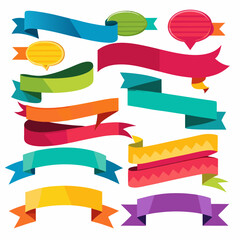 Obraz premium A collection of colorful vector ribbon banners and speech bubbles 