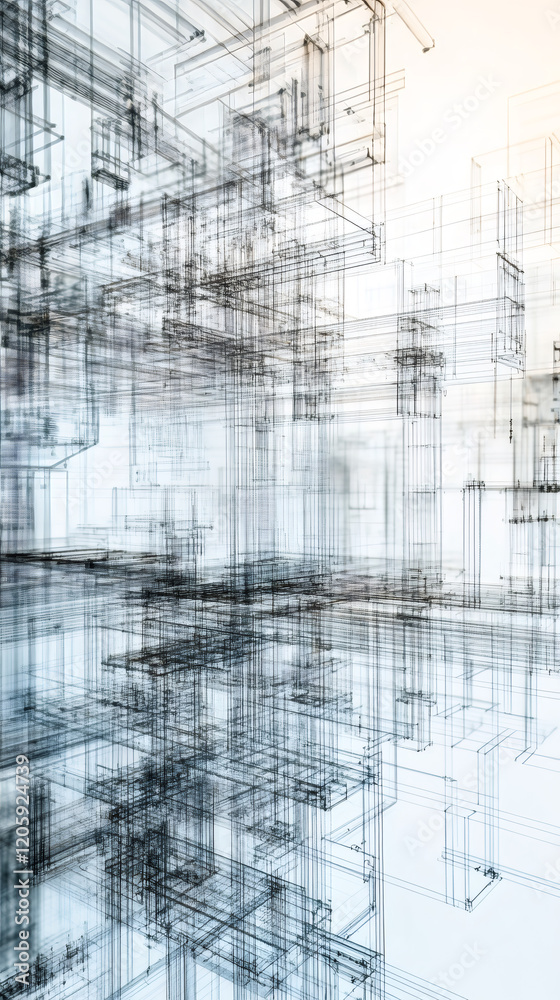 Aufkleber intricate wireframe structure representing a complex network, ideal for technology, architecture, an