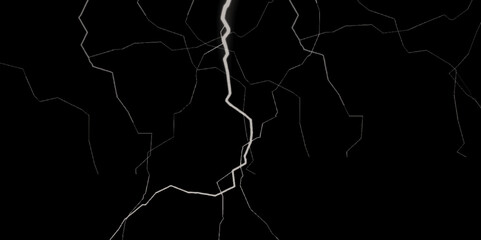 Thunder Stock Image In Black Background. Massive lightning bolt with branches isolated on black background.