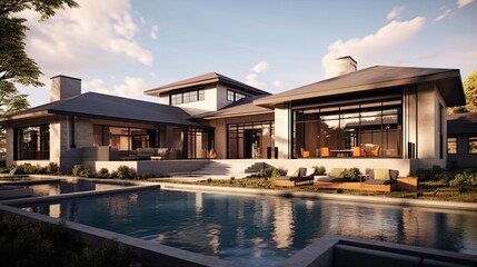 Obraz premium Modern House with Pool and Expansive Outdoor Space