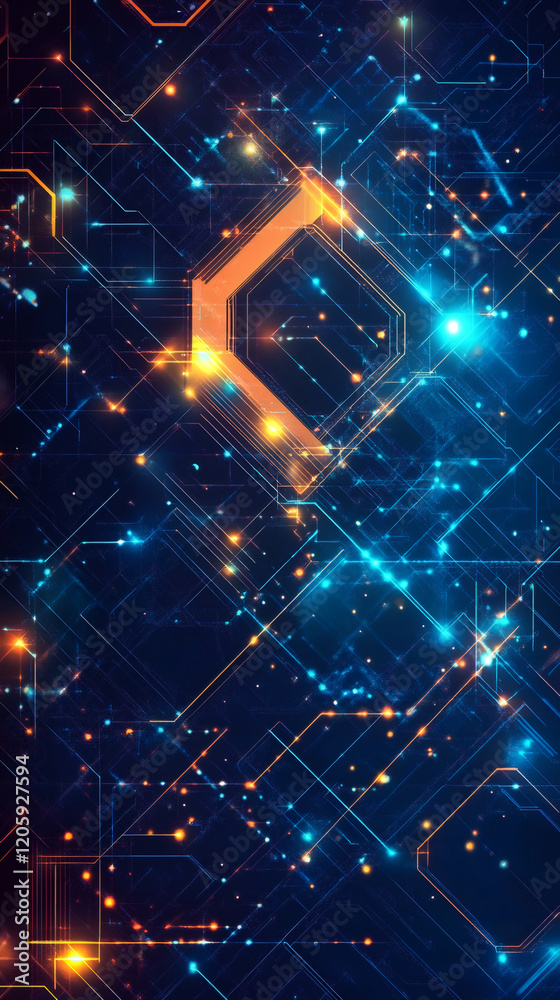 Poster Electronic connections forming a hexagonal core, symbolizing technological innovation and futuristic design