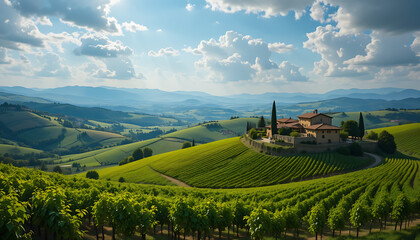 Obraz premium Scenic Tuscan Countryside with Rolling Hills and Vineyards