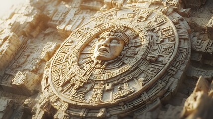 Obraz premium Ancient Mayan Stone Carving Depicting a Face
