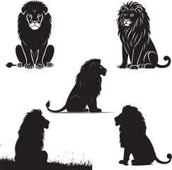 Set of lions silhouette vector