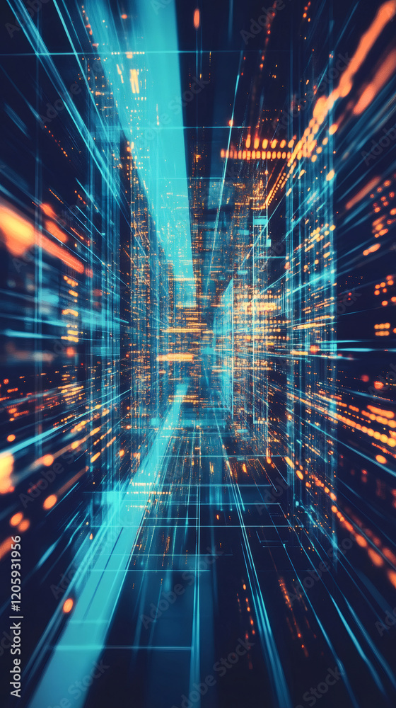 Leinwandbilder glowing lines of information flow through a futuristic server room, representing big data and digita
