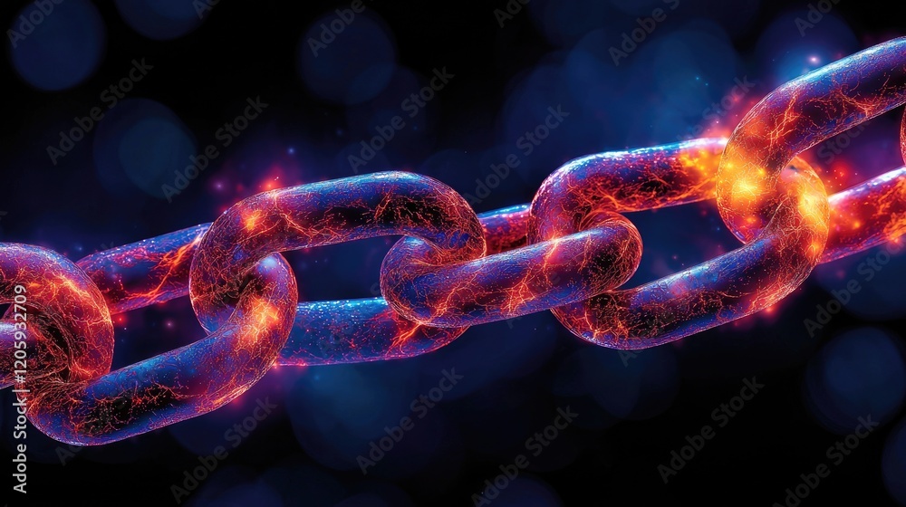 Poster dynamic chain connection abstract digital art chain links dark background close-up view technology c
