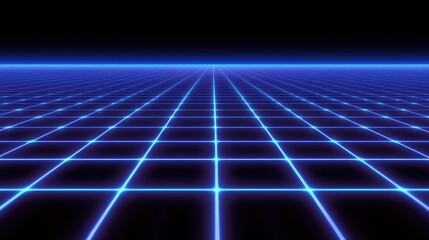 Futuristic Grid Landscape Neon Blue Lines