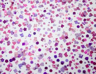 Scattered Pink and Purple Confetti on White Background