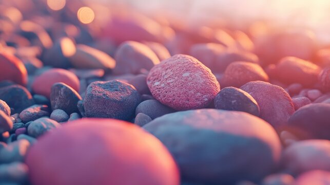 Smooth Stones Glowing in Sunset Light