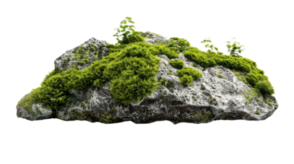 Rock covered with moss on transparent background