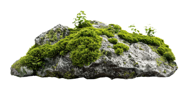 Rock covered with moss on transparent background
