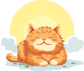 Cute funny ginger cat basking in the sun
