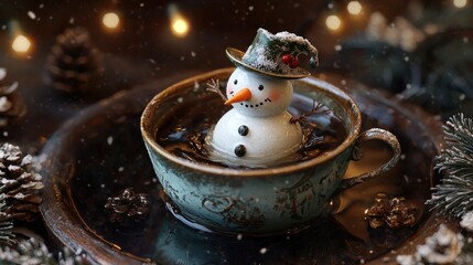 Cozy Winter Wonderland: Snowman in a Warm Mug