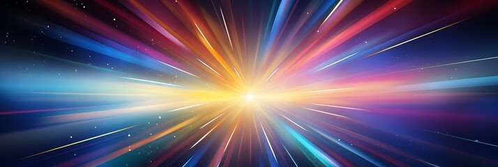 Speed of Light: An abstract burst of vibrant, multicolored light streaks radiate outwards from a central point, creating a dynamic and energetic visual representation of speed, innovation.