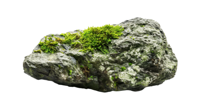 Rock covered with moss on transparent background