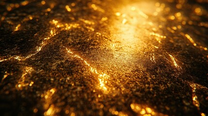 Golden light reflecting on textured rock surface, close-up, background texture