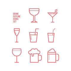 Drink vector icons set illustration.