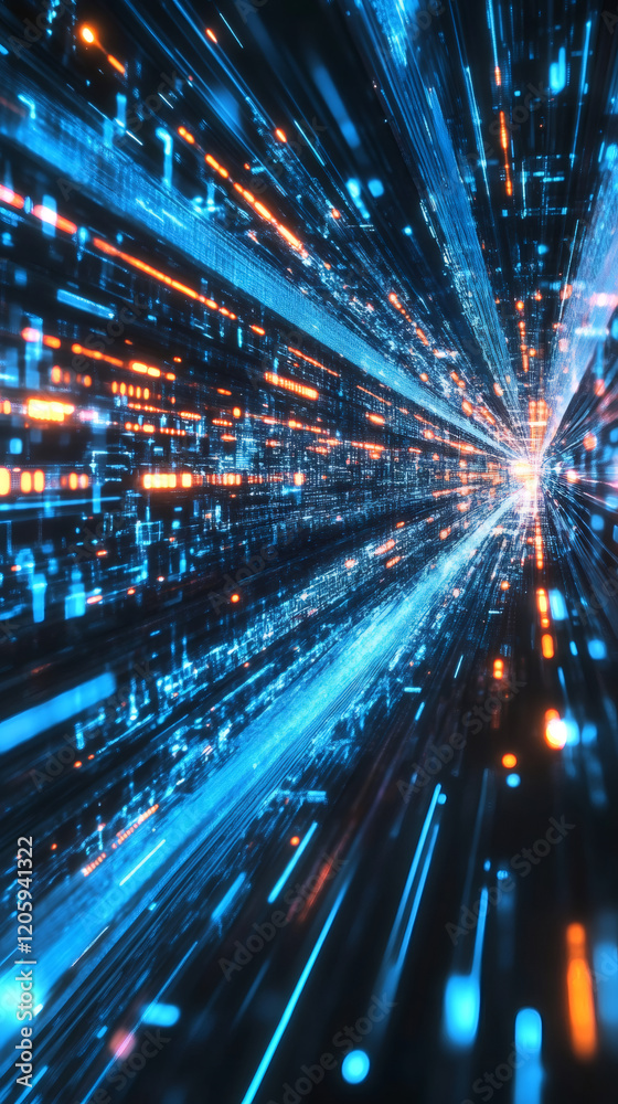 Leinwandbilder futuristic data stream flowing through cyberspace with glowing blue and orange lights, creating a se