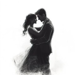 Fototapeta premium Couple is embracing each other in a black and white drawing