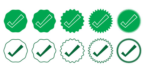 green check mark icon, check box icon set. circle and square. tick box symbol in green with correct, accept checkmark icons , check list circle frame - checkbox symbol vector sign