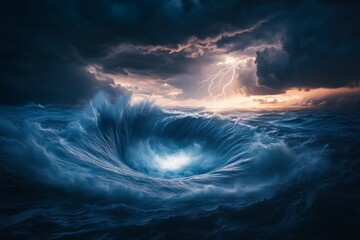 Fototapeta premium Massive glowing ocean vortex with raging storm energy