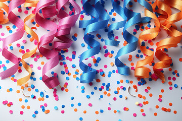 Vibrant Party Decorations with Confetti on White Background