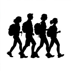 Obraz premium Four people walking with backpacks