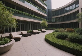 Obraz premium There is an inviting courtyard that contains a couch and several chairs in it