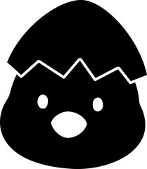Chick hatching silhouette.
Newborn chick avatar cartoon.
Cute little chick head silhouette.
Chick with cracked eggshell on head.
Easter themed icon.
Transparent background.