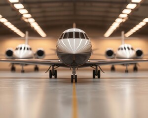 Highangle shot of private jets parked at an exclusive airport terminal, sleek and organized layout, private jets, airport, exclusivity